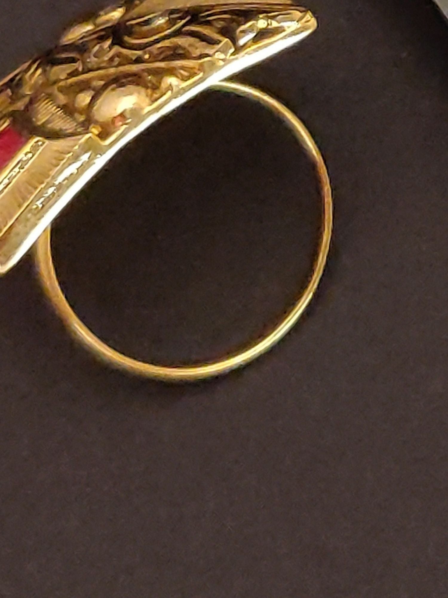 Abdesigns Jewellery Gold Plated Beaded Ring with Gemstones shown with intricate gold design on a dark background