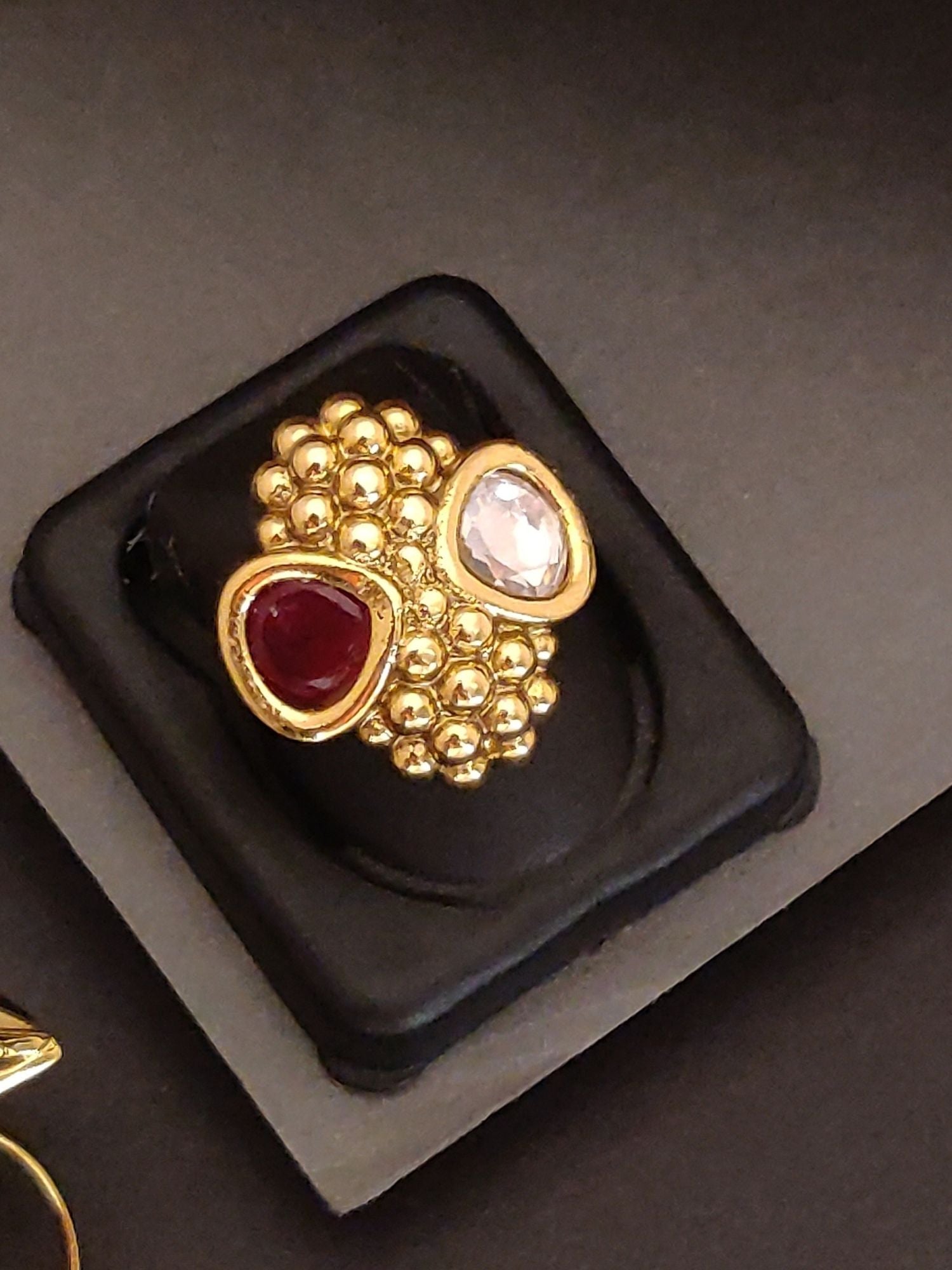 Abdesigns Jewellery Gold Plated Beaded Ring with Gemstones featuring 