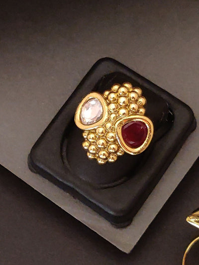 Abdesigns Jewellery Gold Plated Beaded Ring with Gemstones