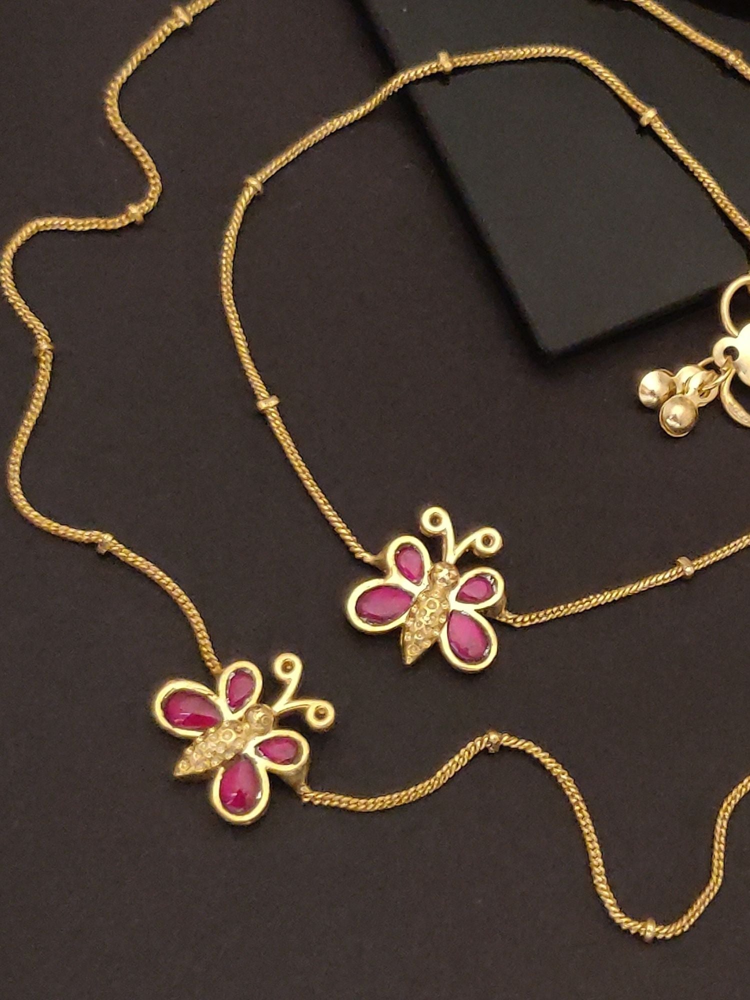 Abdesigns Jewellery Gold Plated Butterfly Anklets Set with pink and crystal accents on gold chains