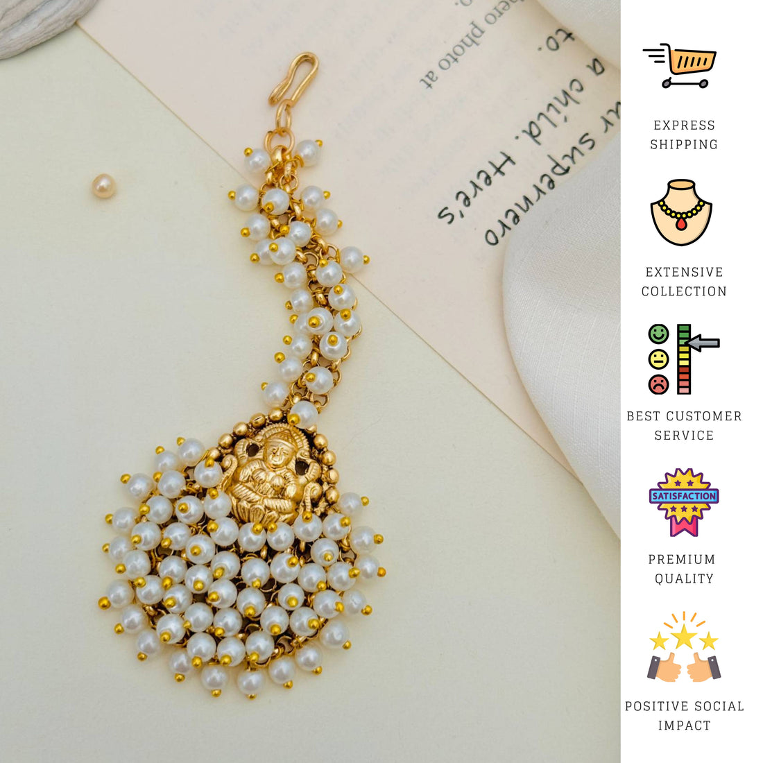 Abdesigns Jewellery Gold Plated Pearl Maangtikka for Traditional Look worn by a woman