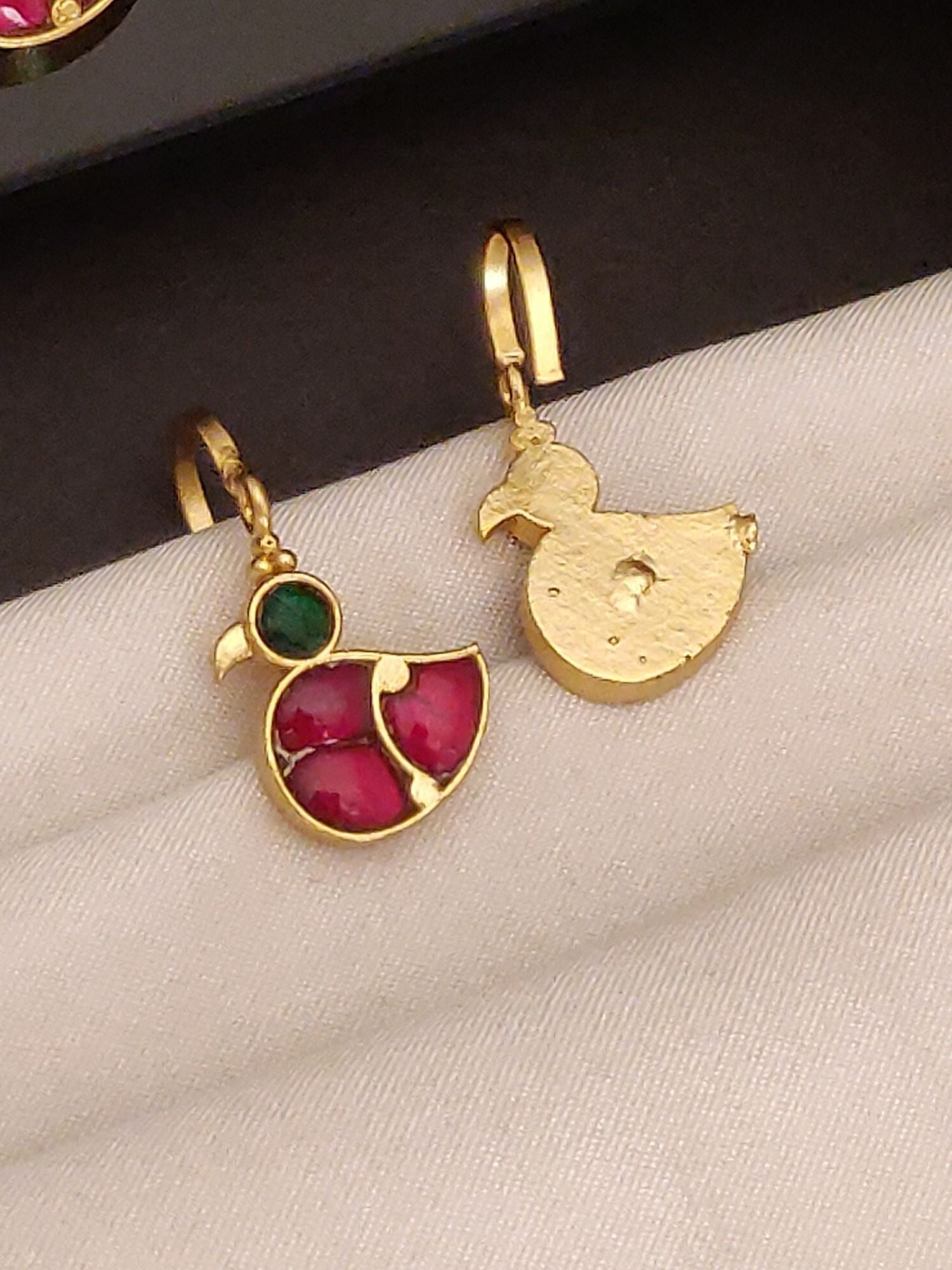 Abdesigns Jewellery Gold Plated Red Green Duck Bugadi earrings 
