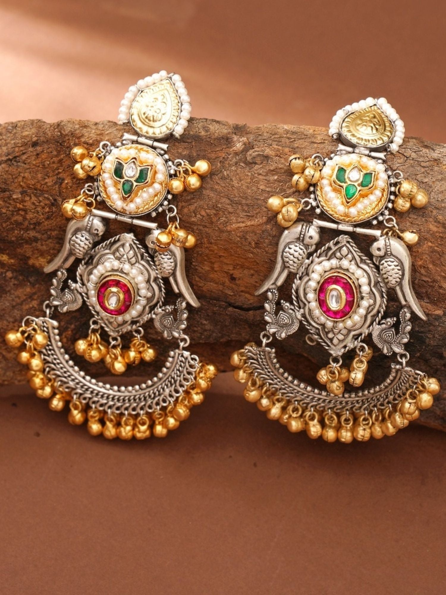 Abdesigns jewellery Gold & Silver Plated Statement Earrings with intricate floral and bead detailing