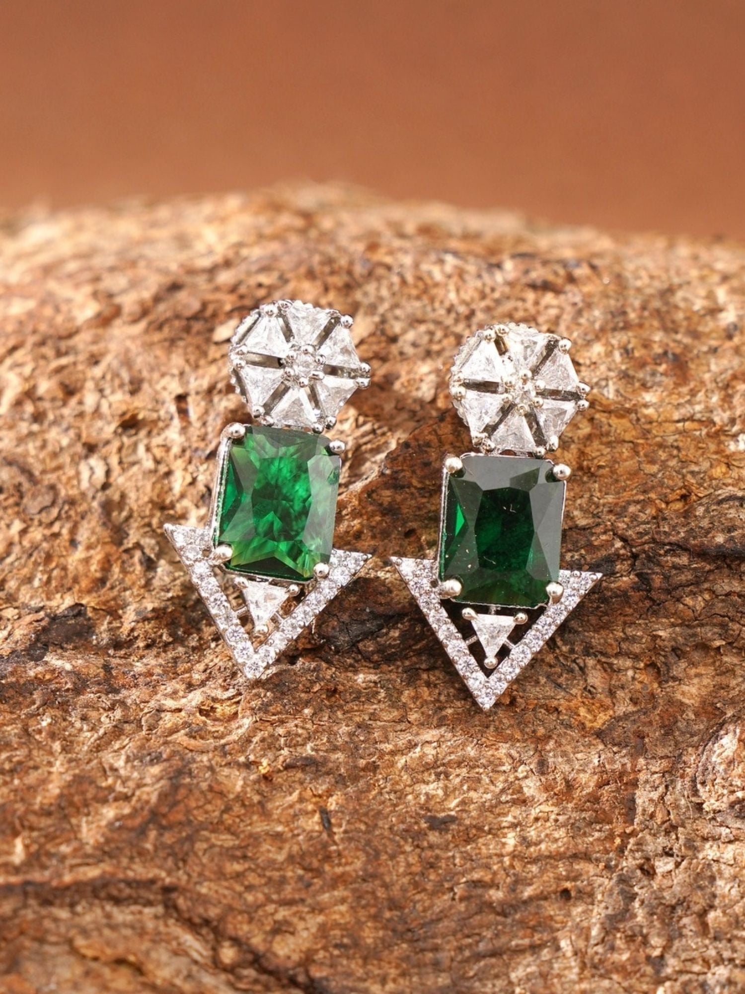 Abdesigns Jewellery Green Stone Arrow Earrings with rectangular green stones and silver arrow design