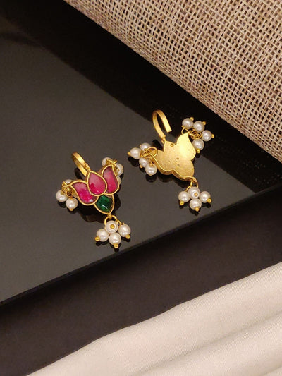 Abdesigns Jewellery Lotus Pearl Drop Gold Bugadi Earrings