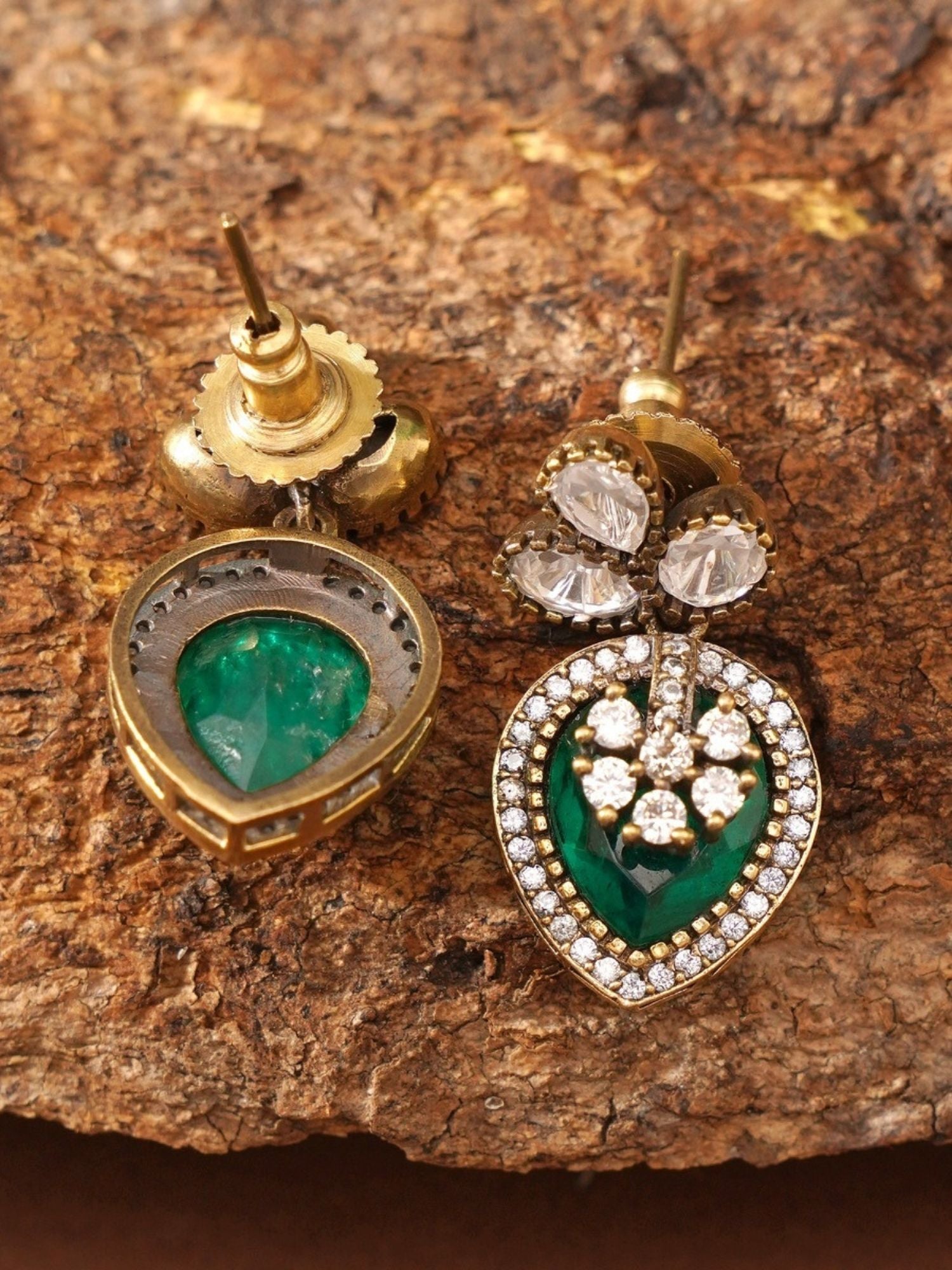 Abdesigns Jewellery Multicolor Heart Pendant Necklace with green gem and clear crystals on gold setting