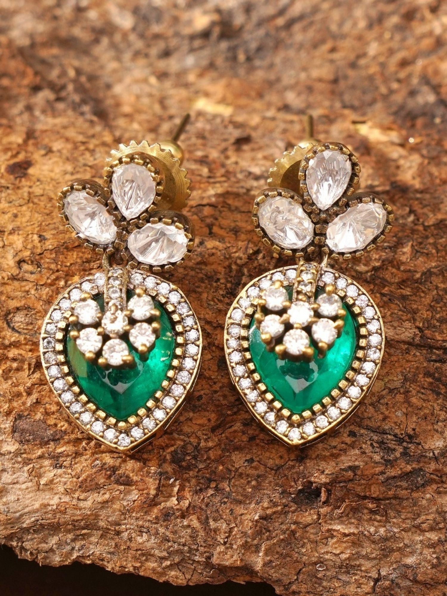 Abdesigns Jewellery Multicolor Heart Pendant Necklace featuring green and clear stones with gold accents