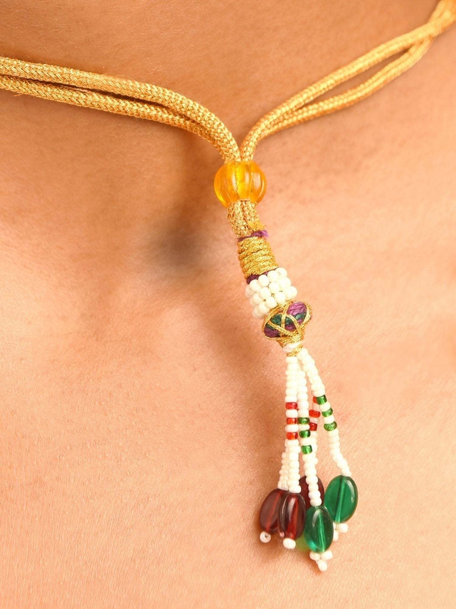 Abdesigns Jewellery Multicolor Heart Pendant Necklace with beads and gold-tone braided cord