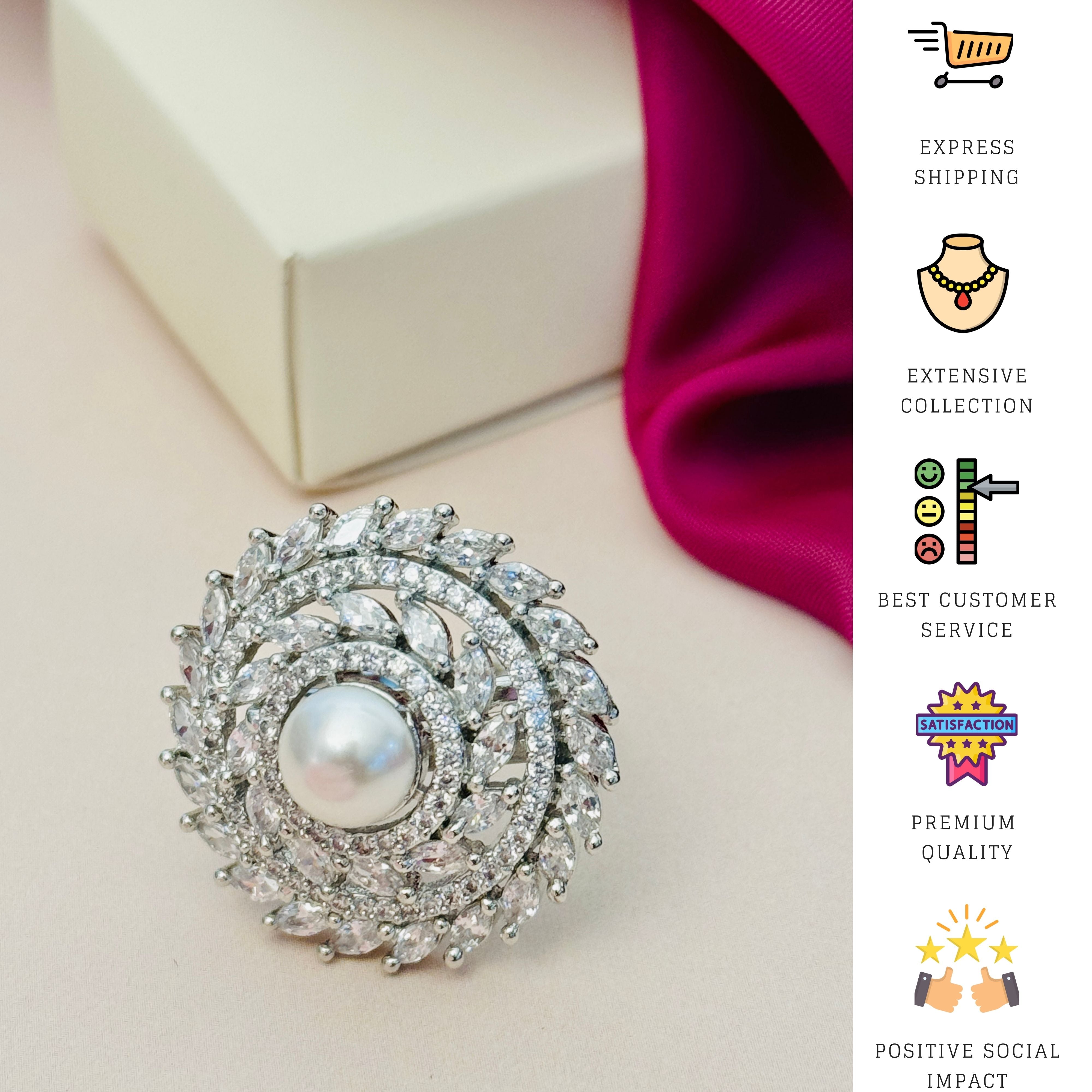 Abdesigns Jewellery Pearl & Pink Stone Silver Ring with intricate spiral design and central pearl
