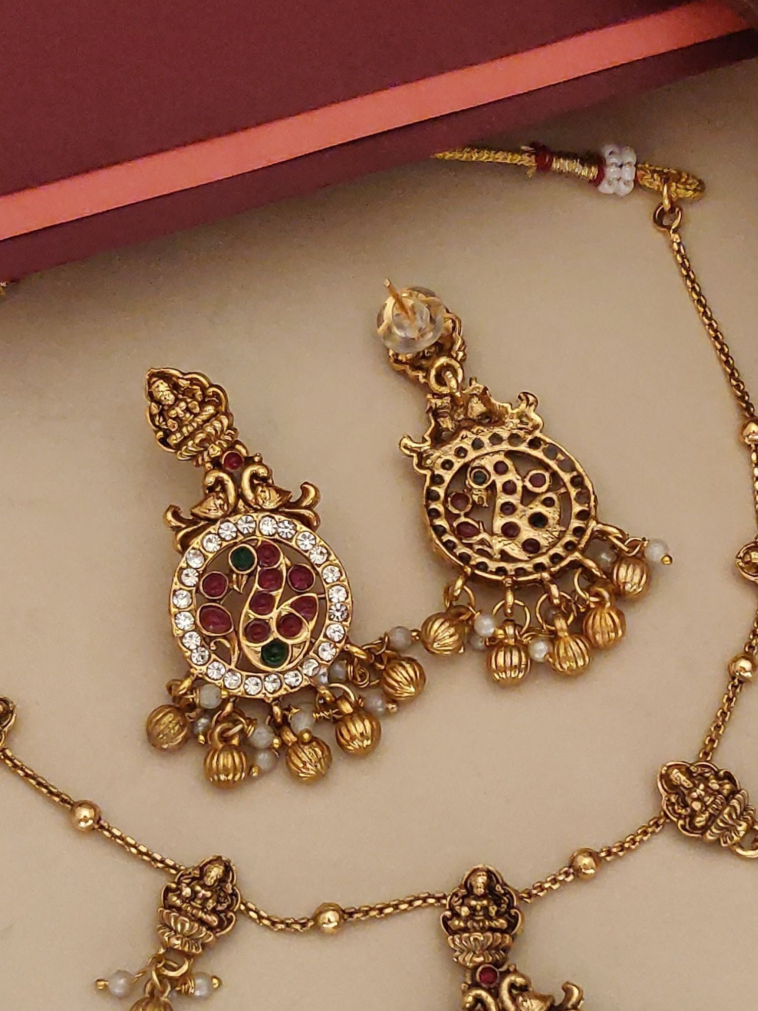 Abdesigns Jewellery Pendents Chain with Antique Gold Finish featuring detailed floral design and hanging beads