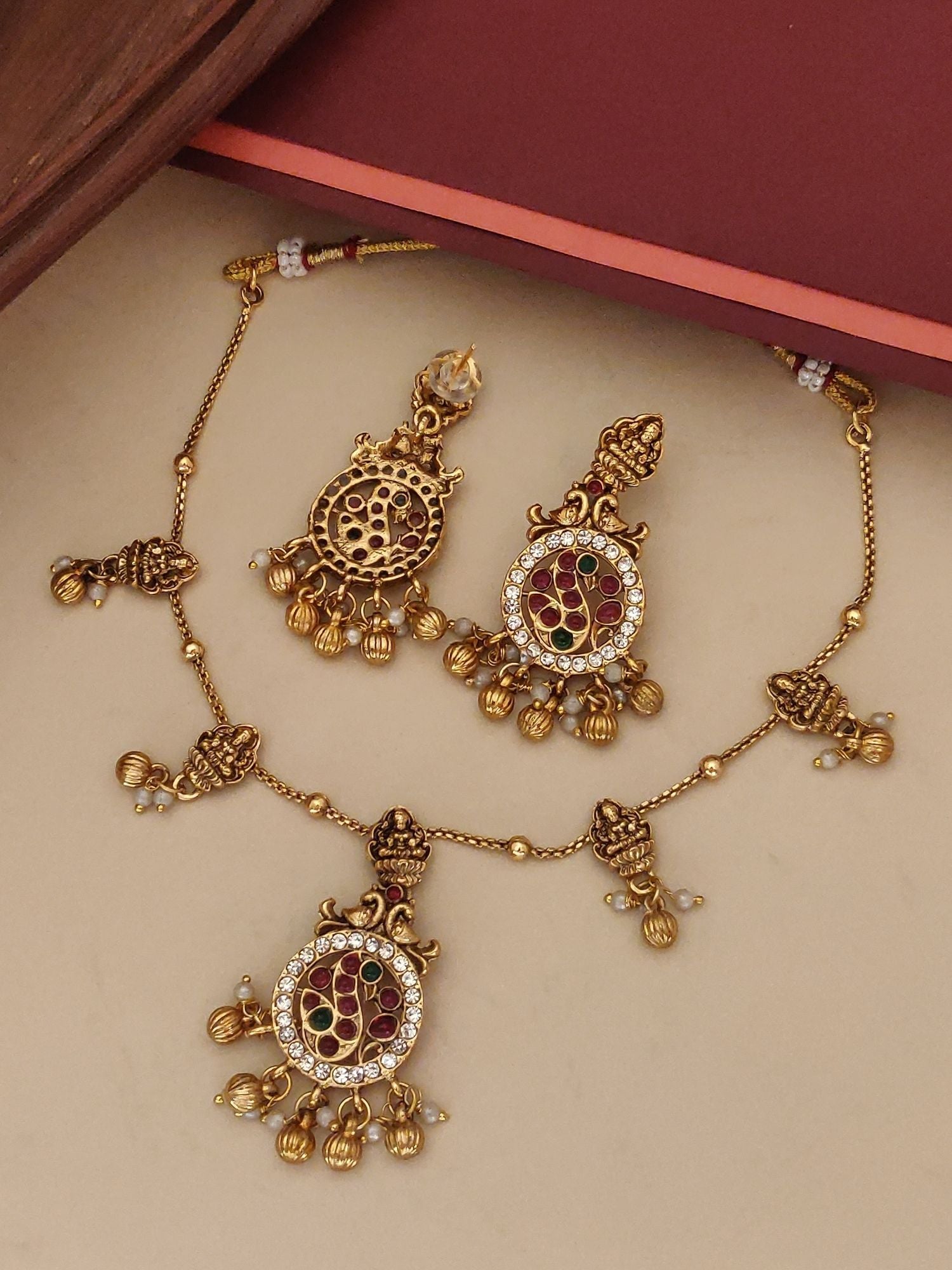 Abdesigns Jewellery Pendents Chain with Antique Gold Finish featuring intricate traditional design and matching earrings