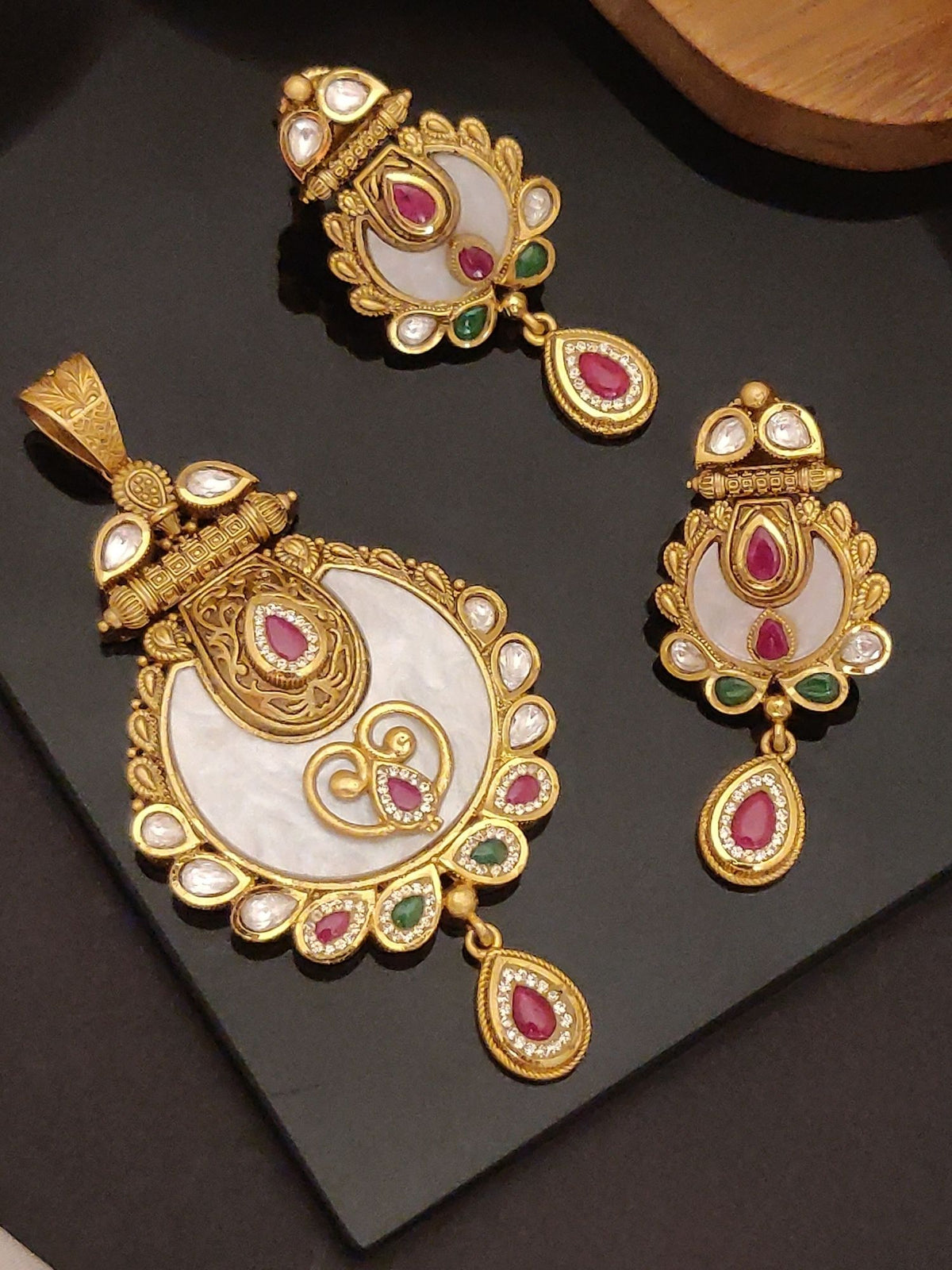 Abdesigns Jewellery Pendents Chain with Multicolor Stones featuring intricate gold detailing and vibrant gemstone accents