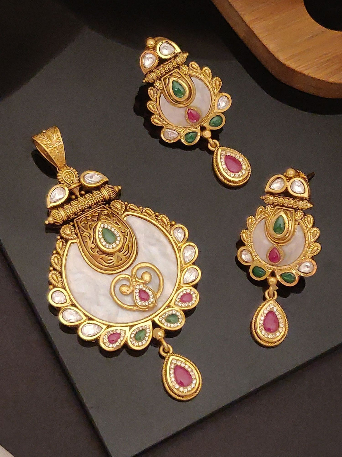 Abdesigns Jewellery Pendents Chain with Multicolor Stones featuring gold tone and intricate traditional design