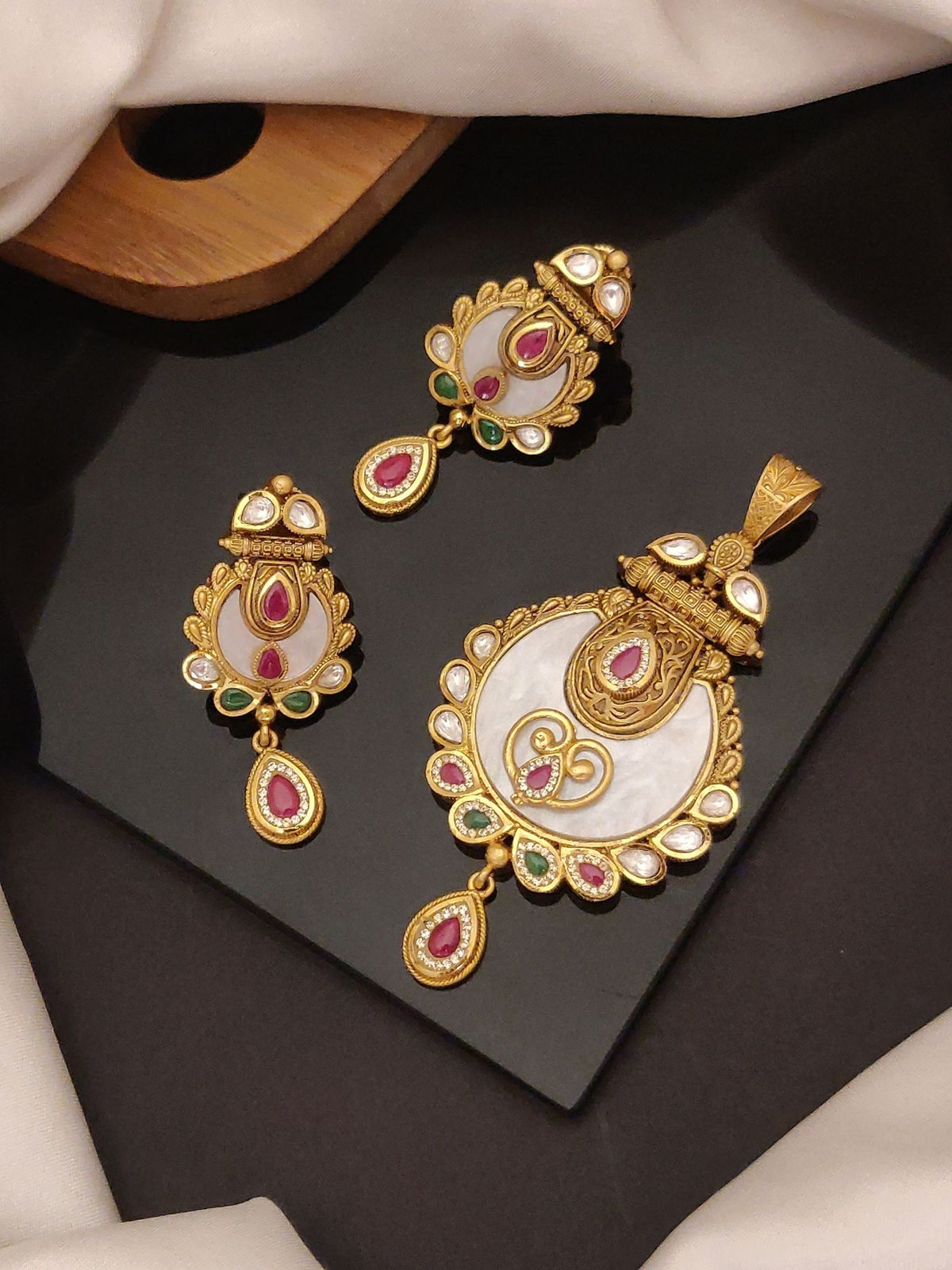 Abdesigns Jewellery Pendents Chain with Multicolor Stones featuring gold-tone intricate design and colorful gemstones