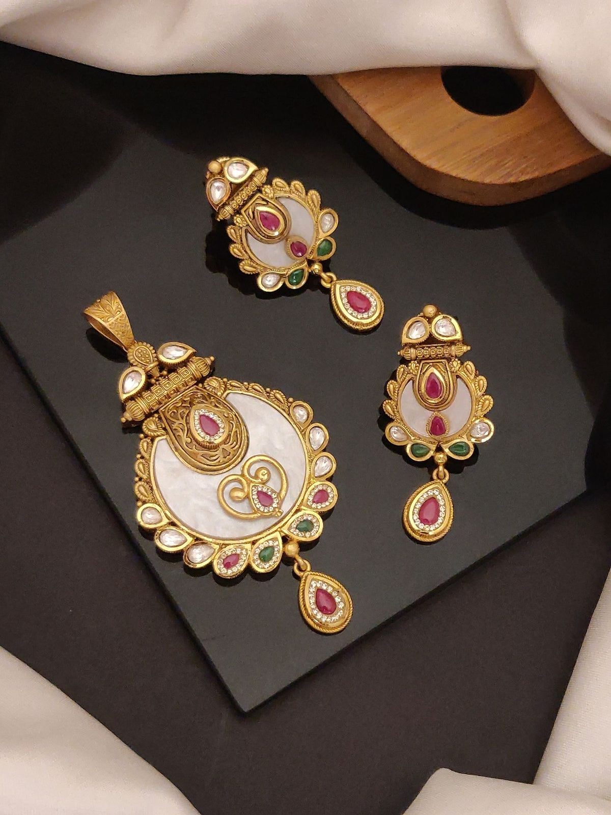 Abdesigns Jewellery Pendents Chain with Multicolor Stones featuring gold-tone finish and intricate design