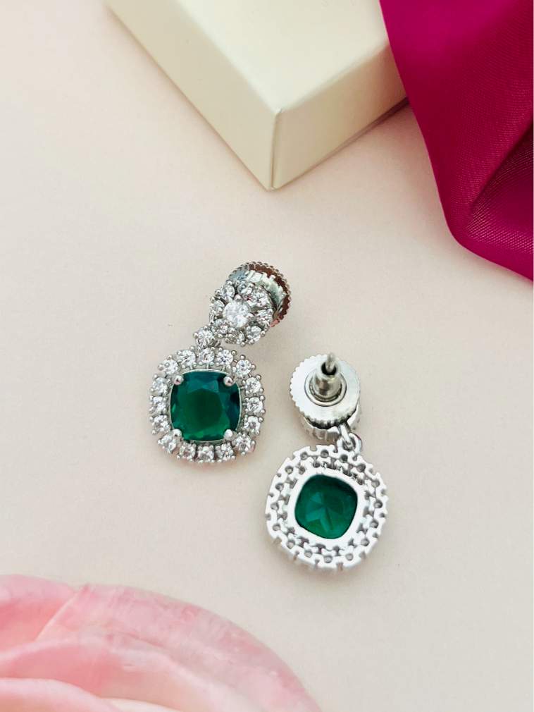 Abdesigns Jewellery Ruby Drop Earrings with Cubic Zirconia featuring green stones and silver settings
