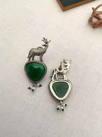 Thumbnail for Abdesigns Jewellery Silver Deer Green Stone Earrings with intricate deer design and green stone