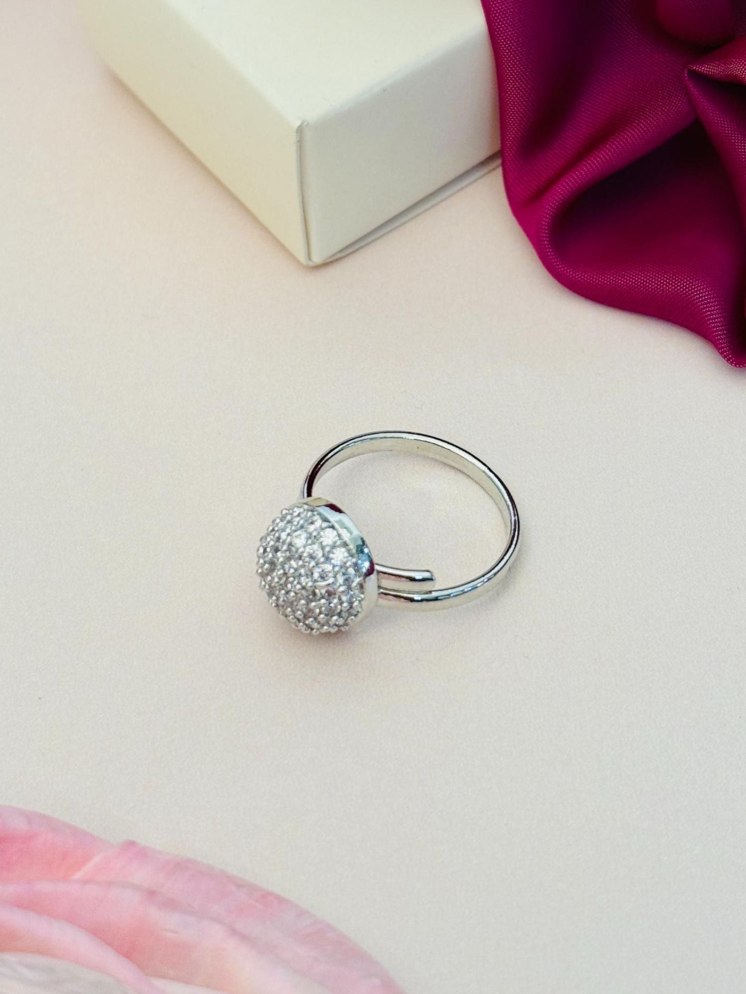 Abdesigns Jewellery Silver Fashion Ring with Stones pave dome cluster on adjustable silver band