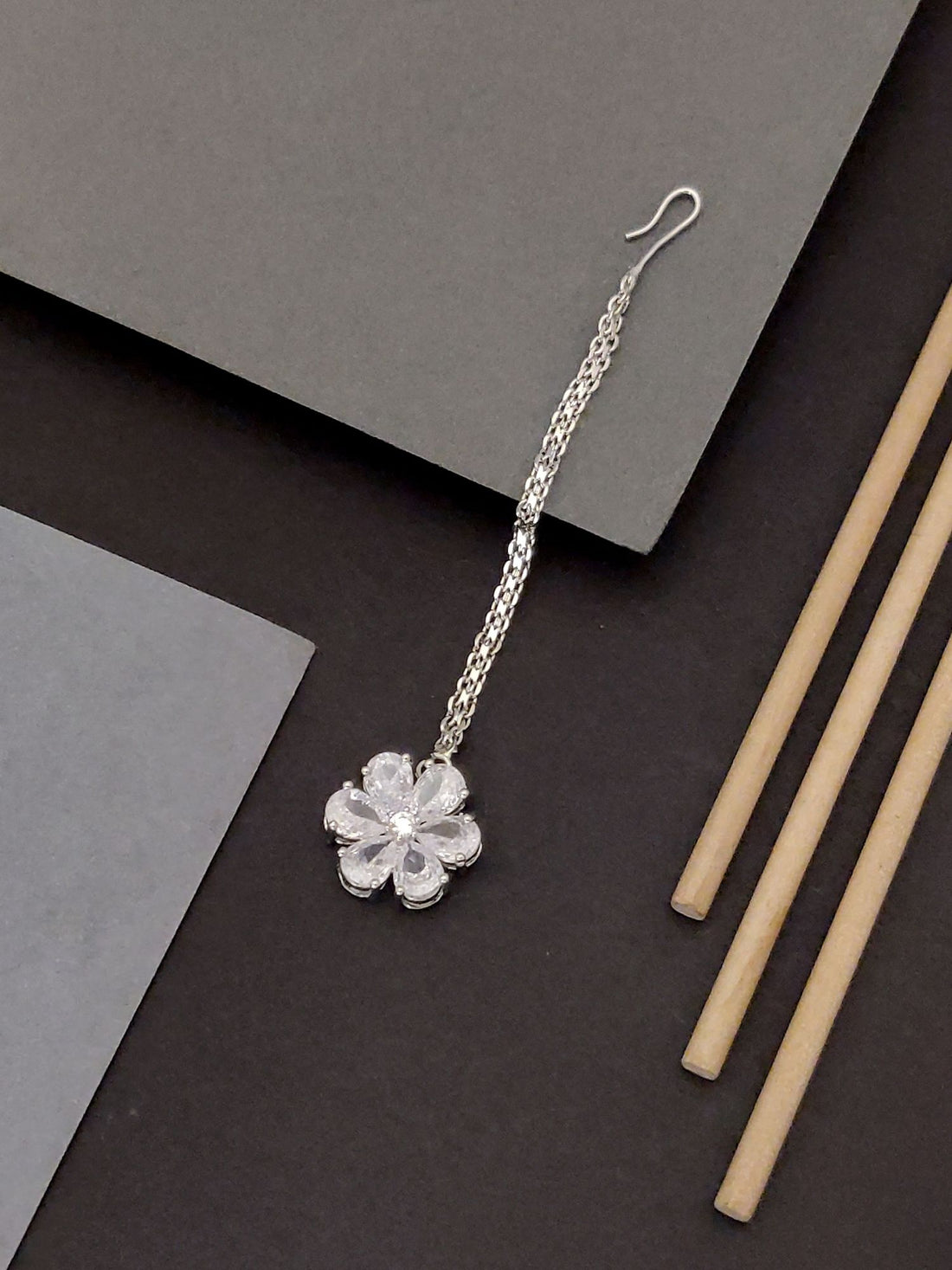 Abdesigns Jewellery Silver Flower Maangtikka for Elegant Style with intricate chain and floral pendant