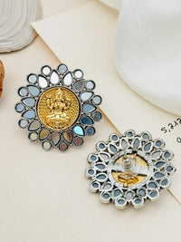 Thumbnail for Abdesigns Jewellery Silver Plated Floral Gold Tone Earrings with intricate mirror details and traditional design
