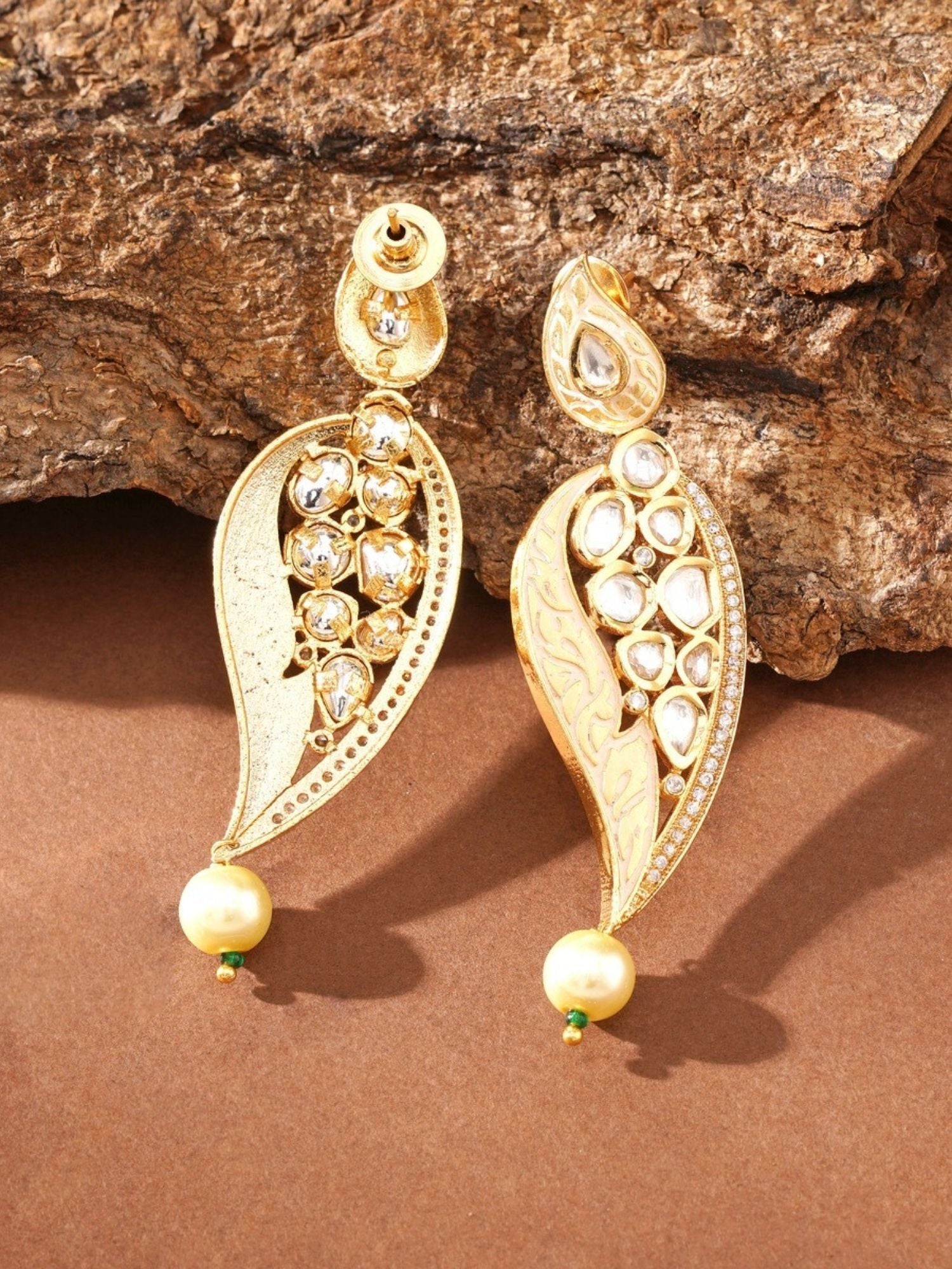 Abdesigns Jewellery Simple Gold Plated Kundan Earrings with intricate design and pearl drop