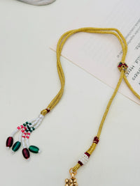 Thumbnail for Abdesigns Jewellery Traditional Gold Finish Necklace Set with intricate bead and floral pendant design
