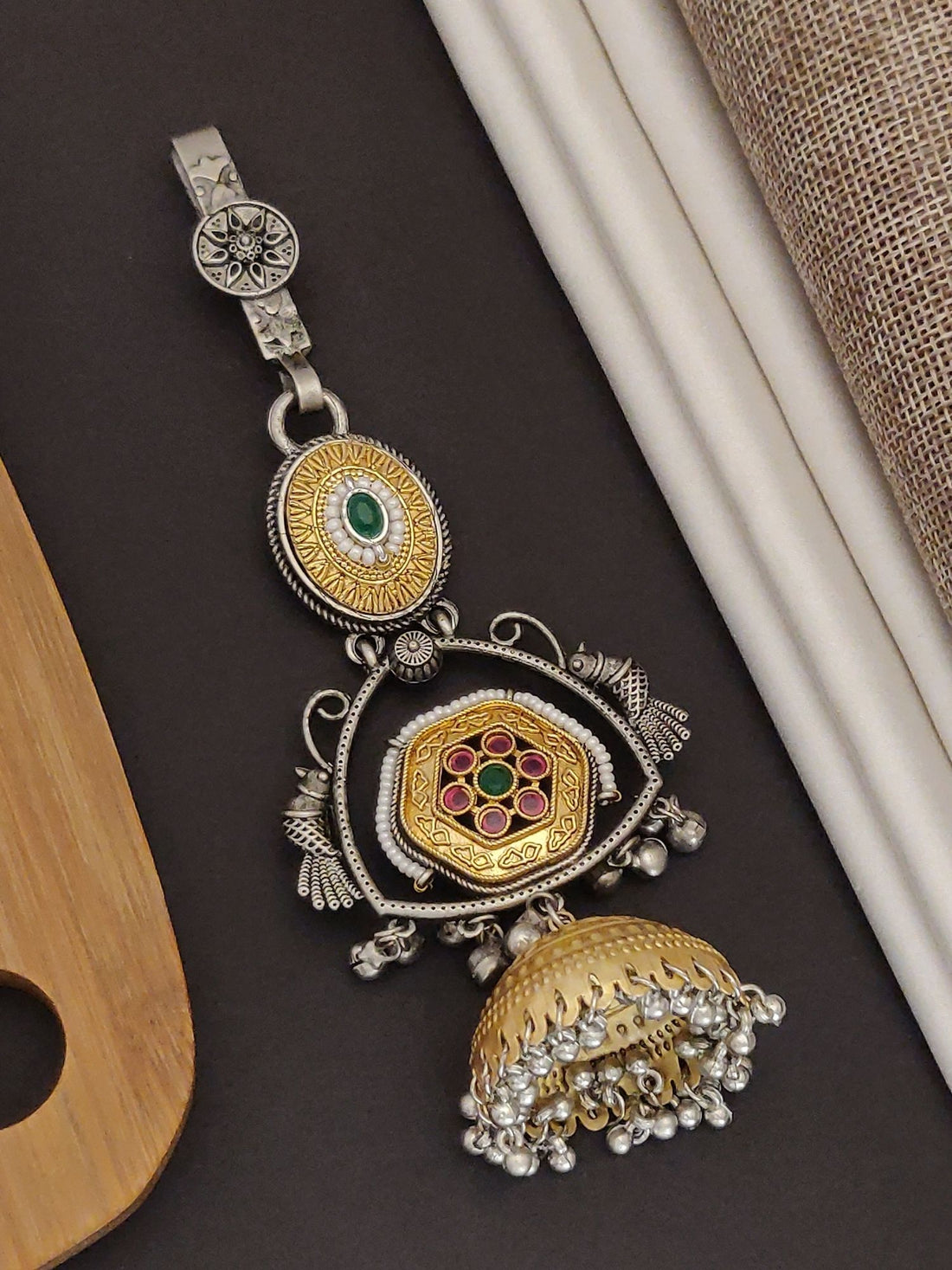 Abdesigns Jewellery Wedding Special Dual Tone Saree Juda Pin with intricate gold and silver design and colorful stone accents