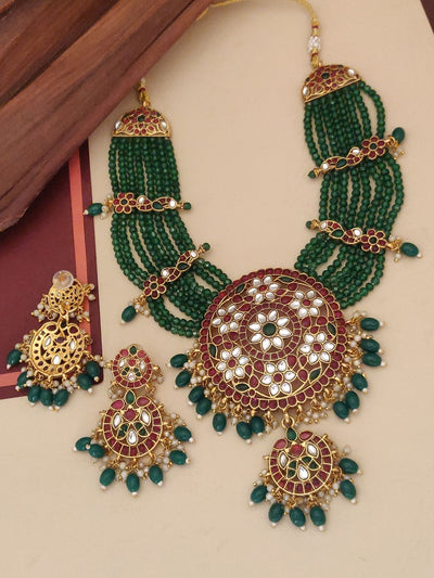 Abdesigns kundan green beads pendant set - Bridal