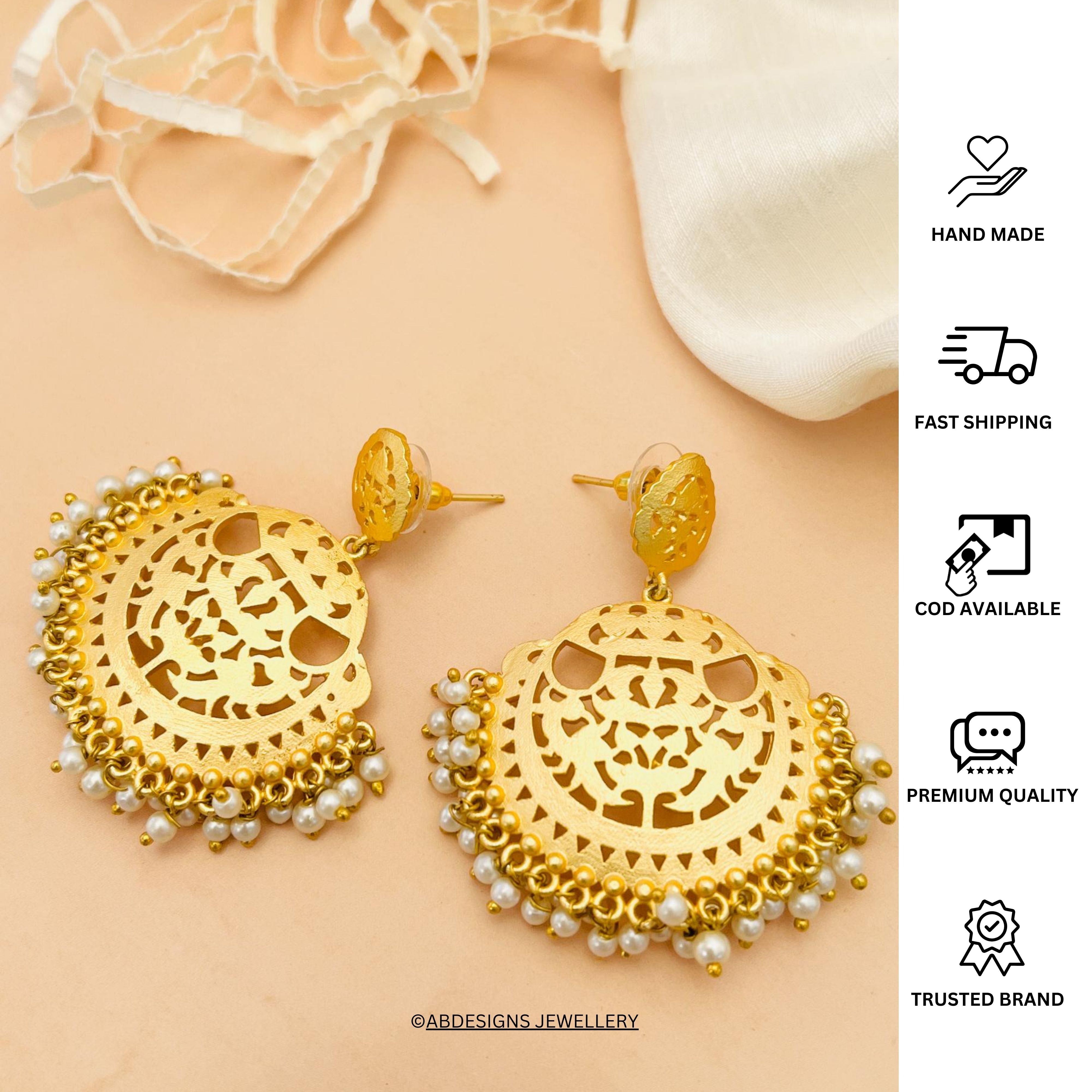 Matt Gold Plated Baroque Pearl Earrings by Abdesignsjewellery with intricate design and pearl accents