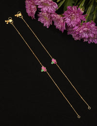 Thumbnail for Abdesignsjewellery Multicolour Lotus Kemp Stone Anklets with delicate gold chains and floral stone design