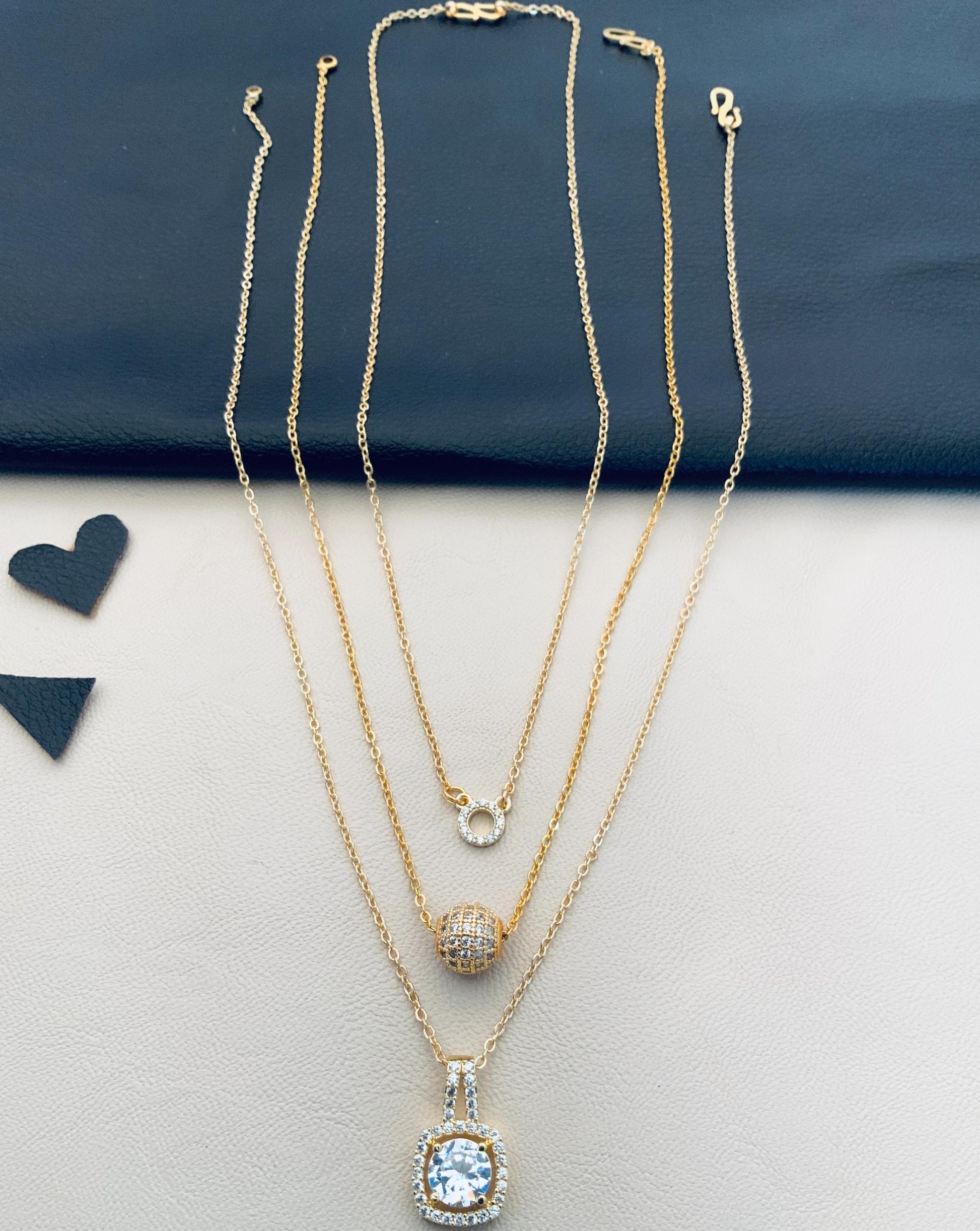 Abdesignsjewellery three layer gold pendents with circle pave ball and halo pendant penents daily wear fashion jewelry combo