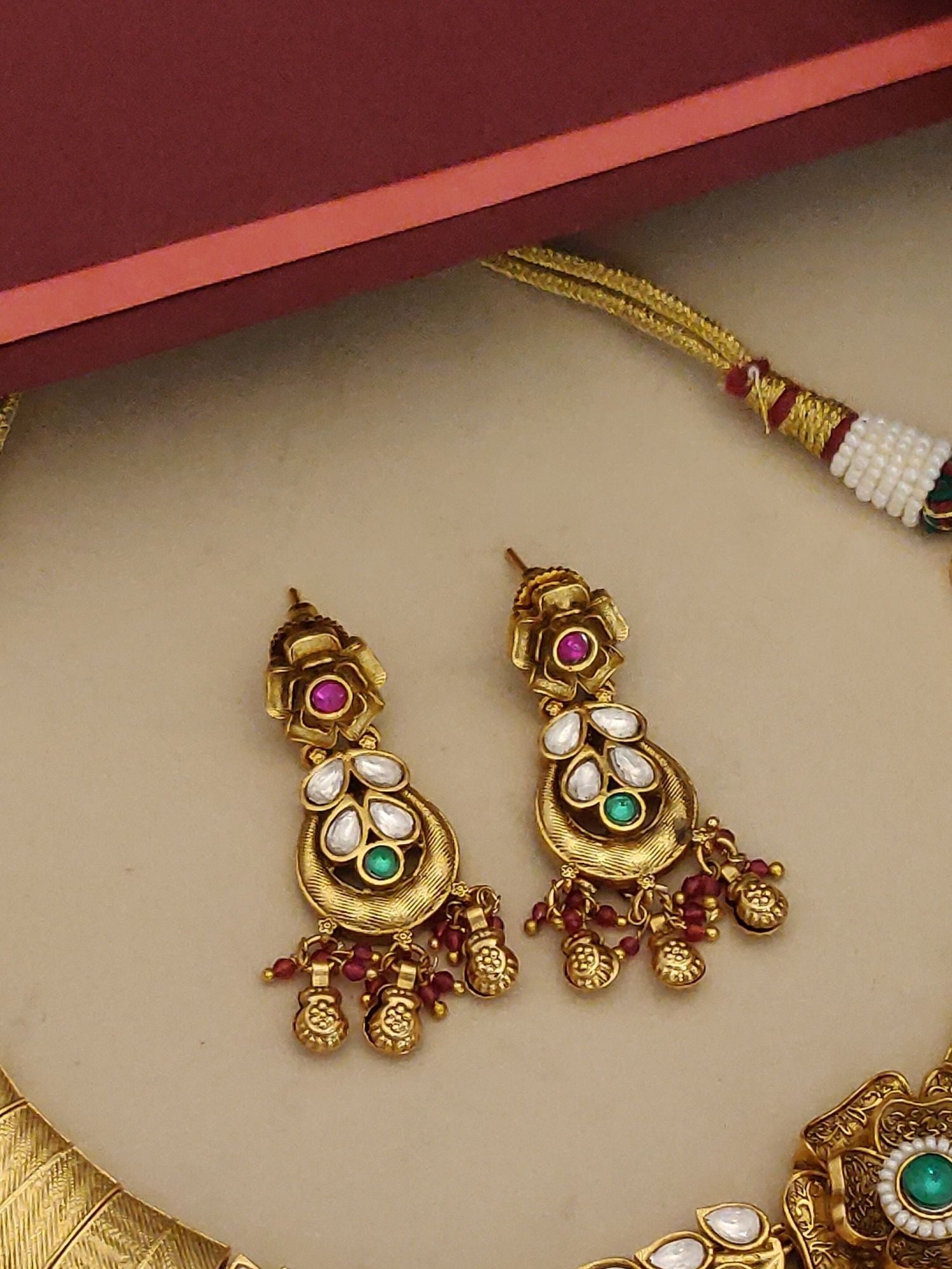 Premium designer imitation bridal jewellery set featuring gold-tone necklace and matching earrings by Abdesignsjewellery