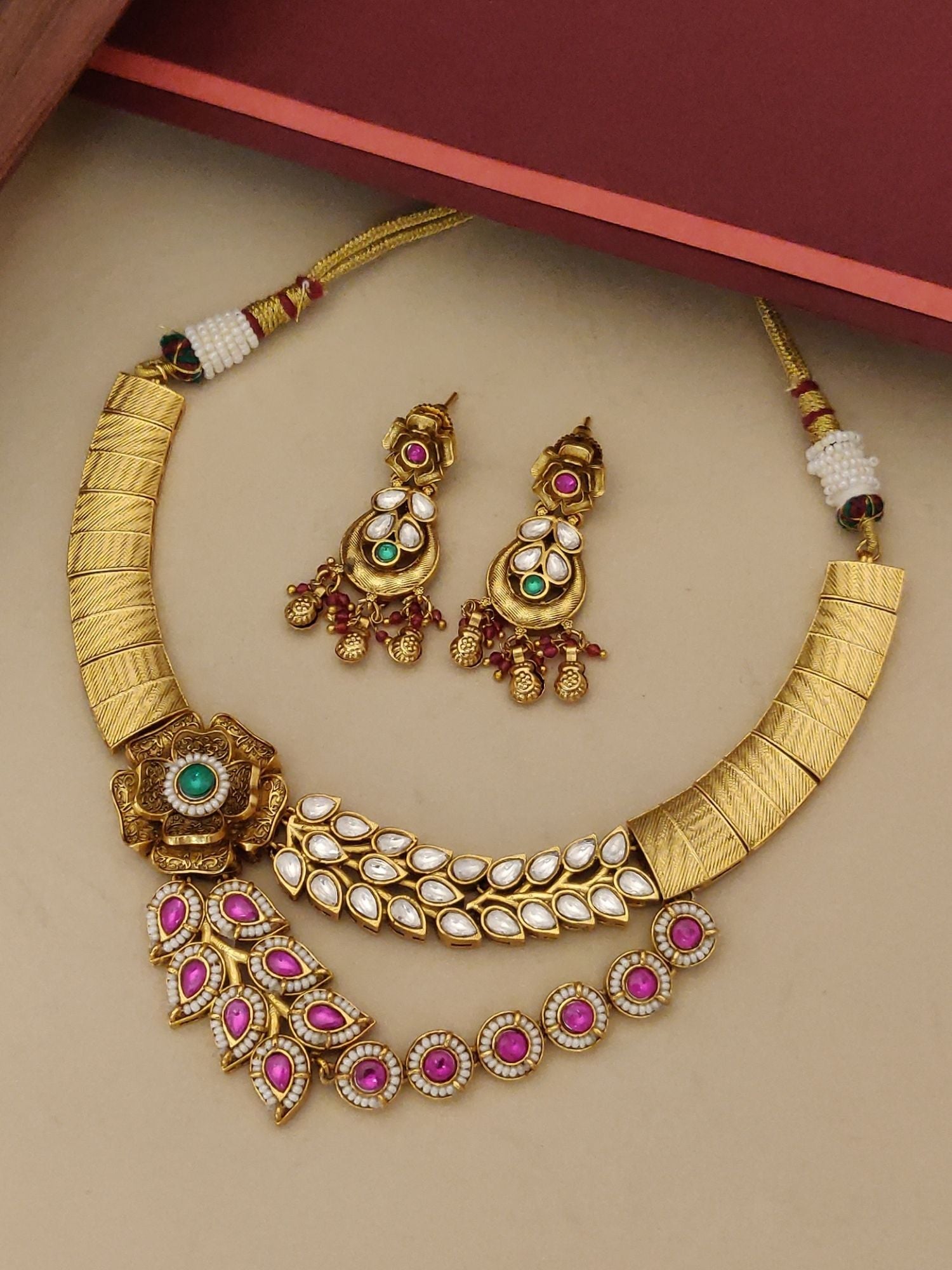 Abdesignsjewellery premium designer imitation bridal jewellery set featuring gold tone necklace and matching earrings