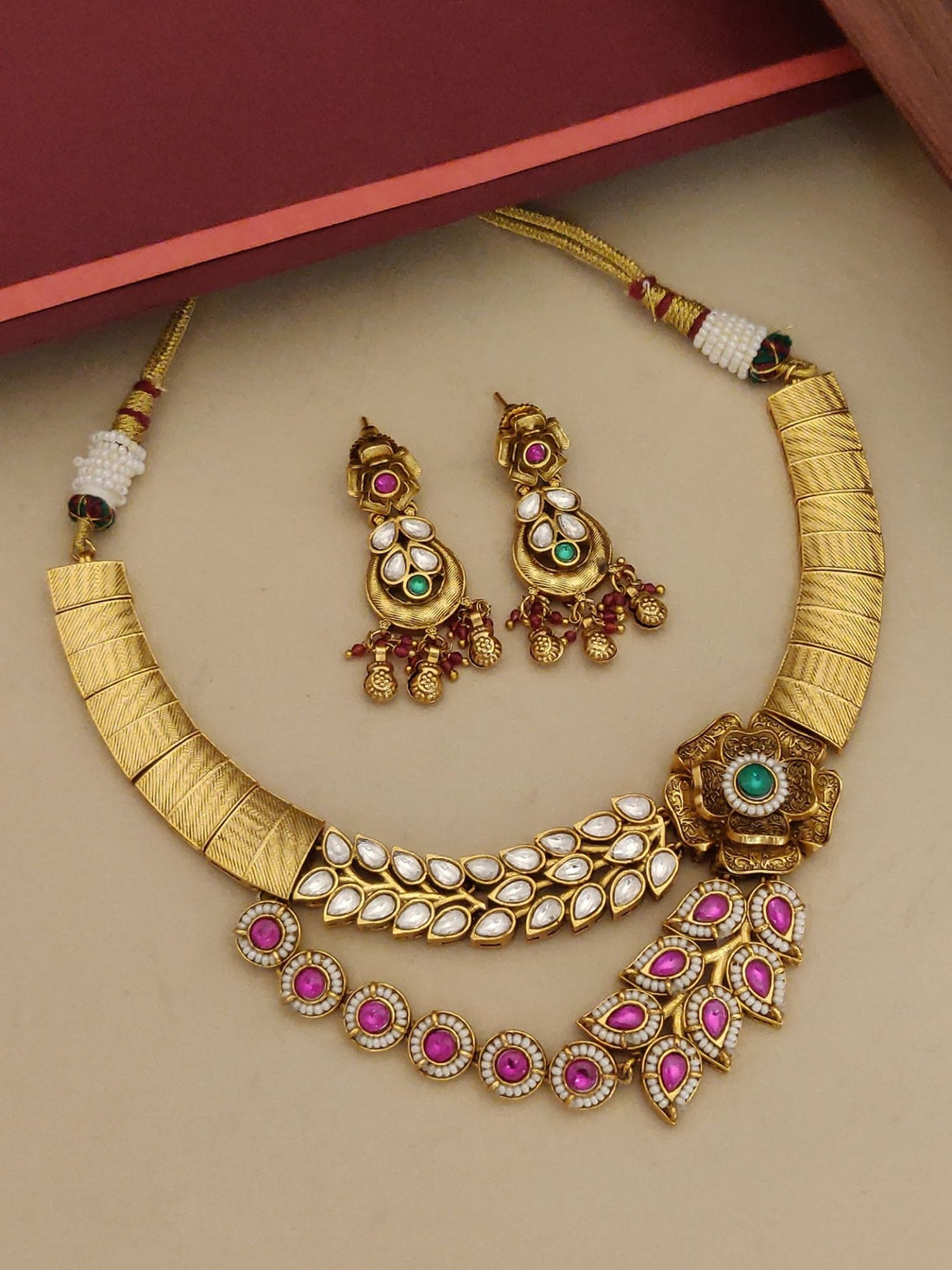 Abdesignsjewellery premium designer imitation bridal jewellery set with gold-tone necklace and matching earrings