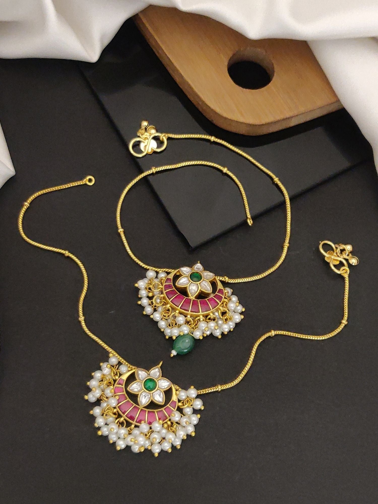 Abdesignsjewellery Premium Quality Over size Gold Plated Pachi Kundan Anklets. Anklets with pearls pink enamel and green stones