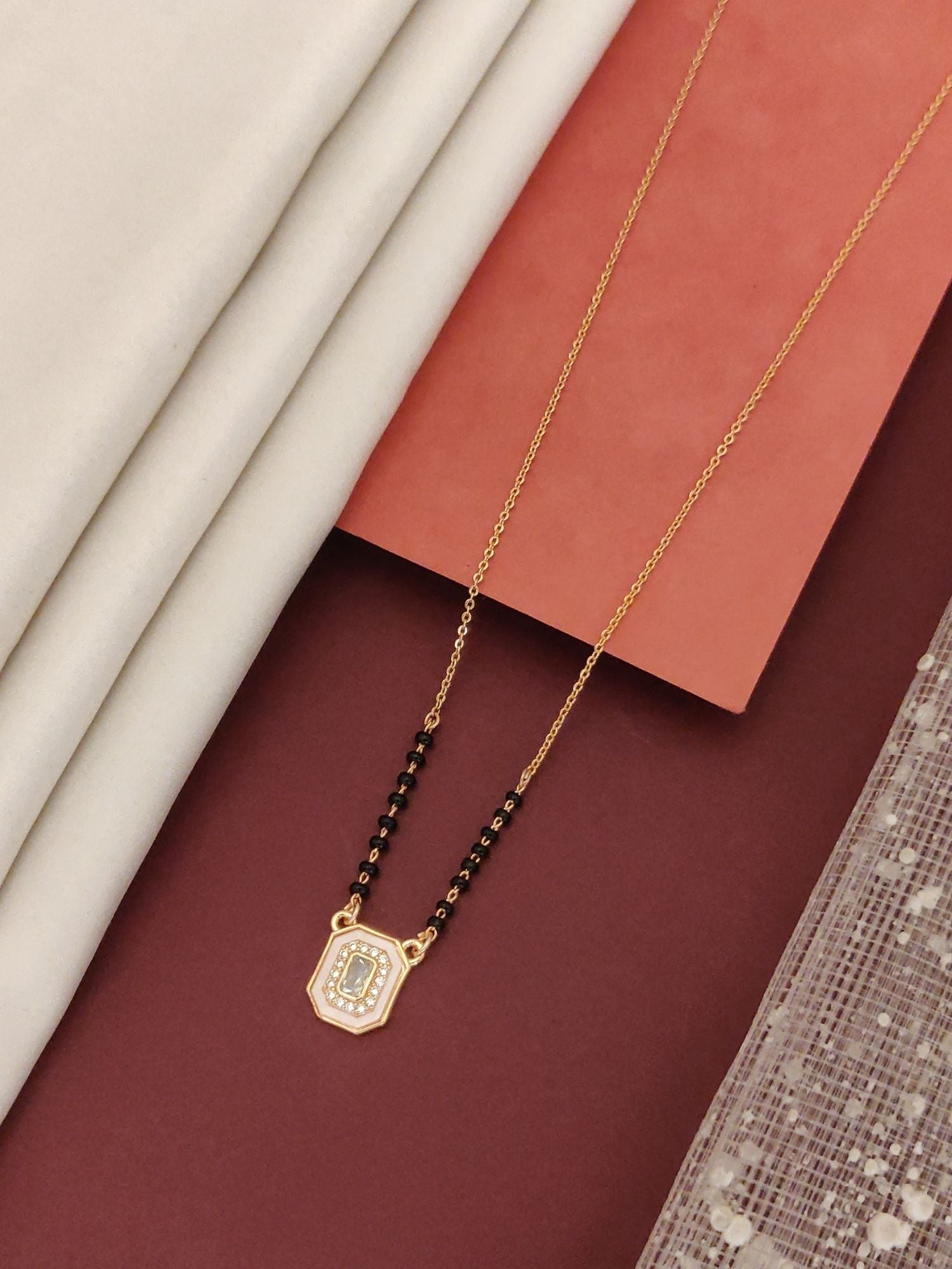 Abdesigns Rose Gold Plated Black Beads Mangalsutra with Elegant Design and Stylish Charm