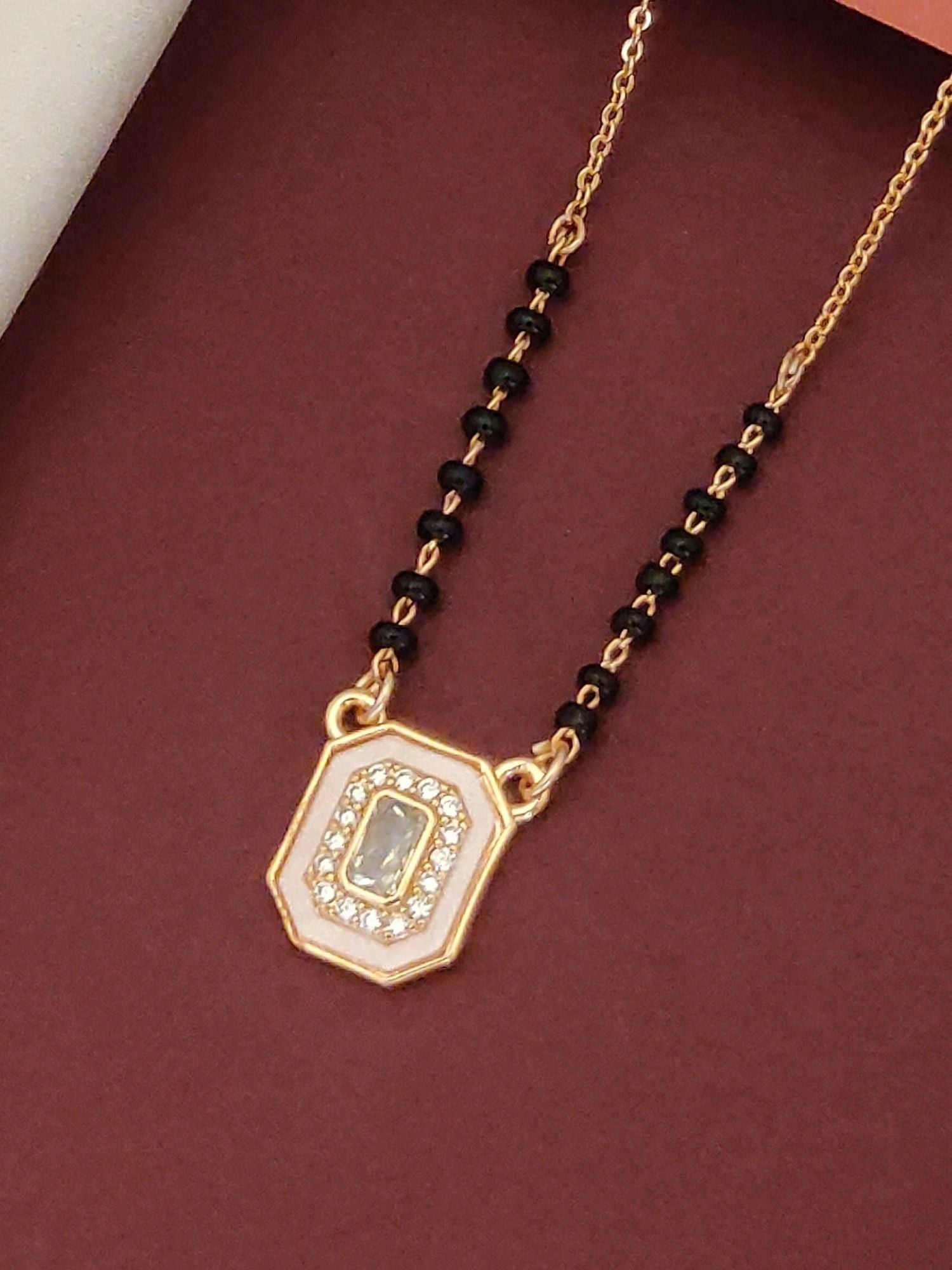 Abdesigns Rose Gold Plated Black Beads Mangalsutra with a Stylish Hexagonal Pendant