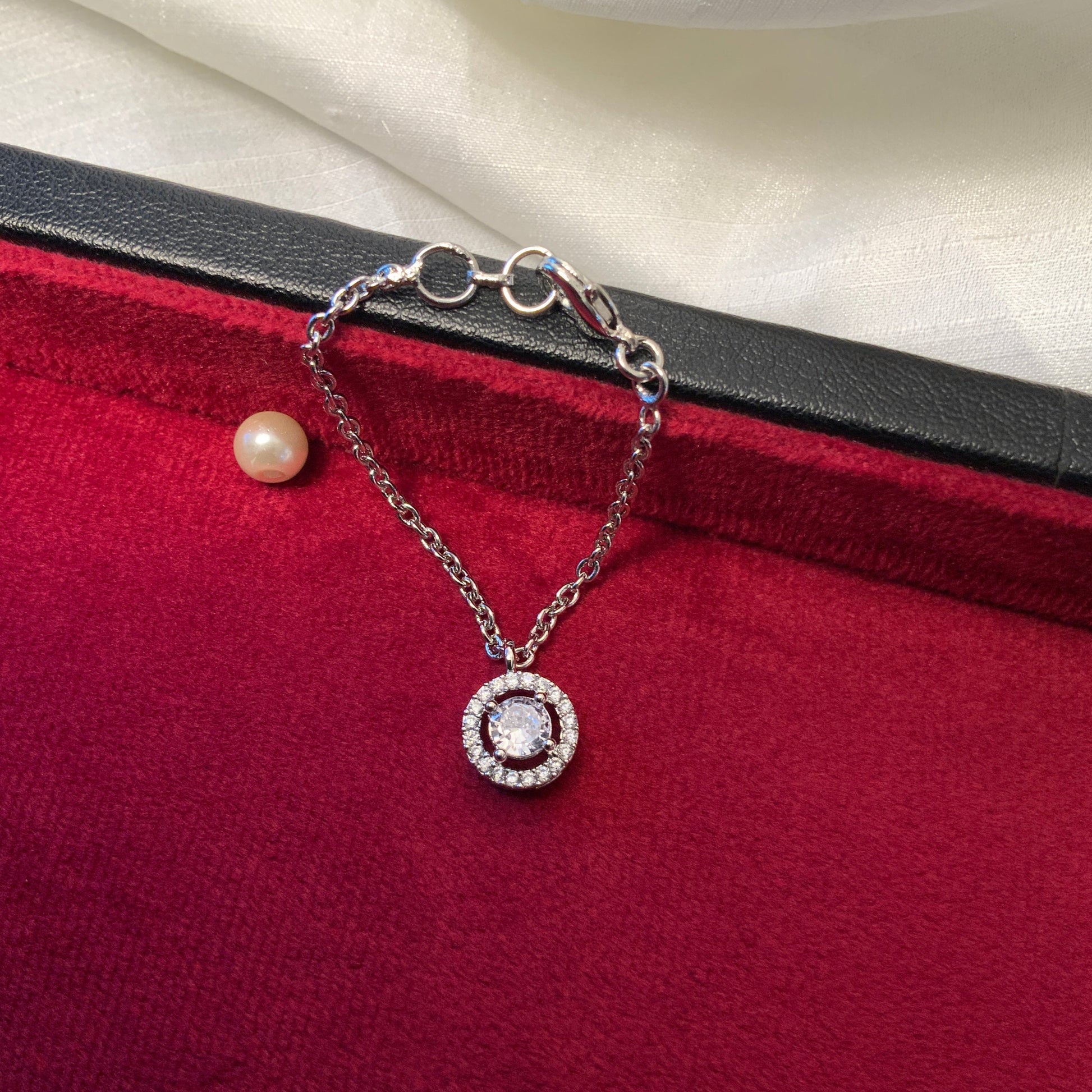 Round Shape AD Silver Plated Watch Charm on delicate silver bracelet chain by Abdesignsjewellery