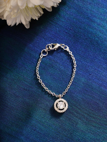 Round Shape AD Silver Plated Watch Charm bracelet by Abdesignsjewellery with clear stones on a silver chain
