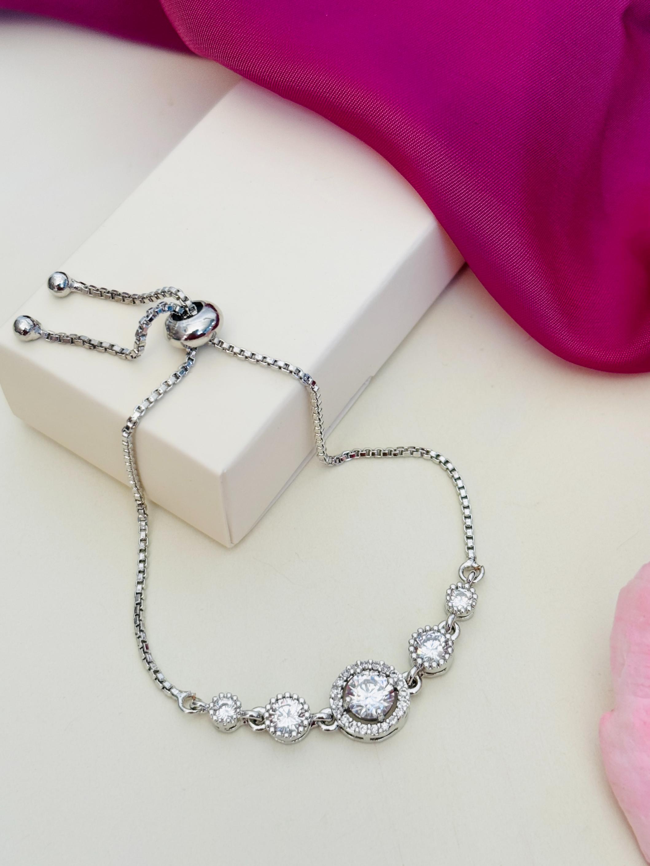 Silver Plated American Diamond Bracelet by Abdesignsjewellery with adjustable chain and sparkling stones