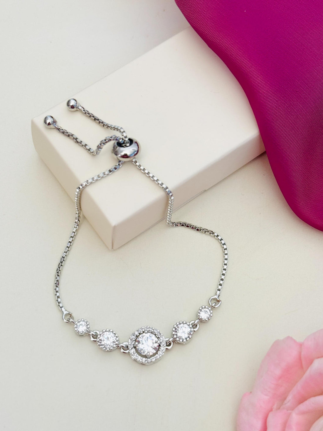 Silver Plated American Diamond Bracelet on wrist from Abdesignsjewellery showcasing sparkling stones