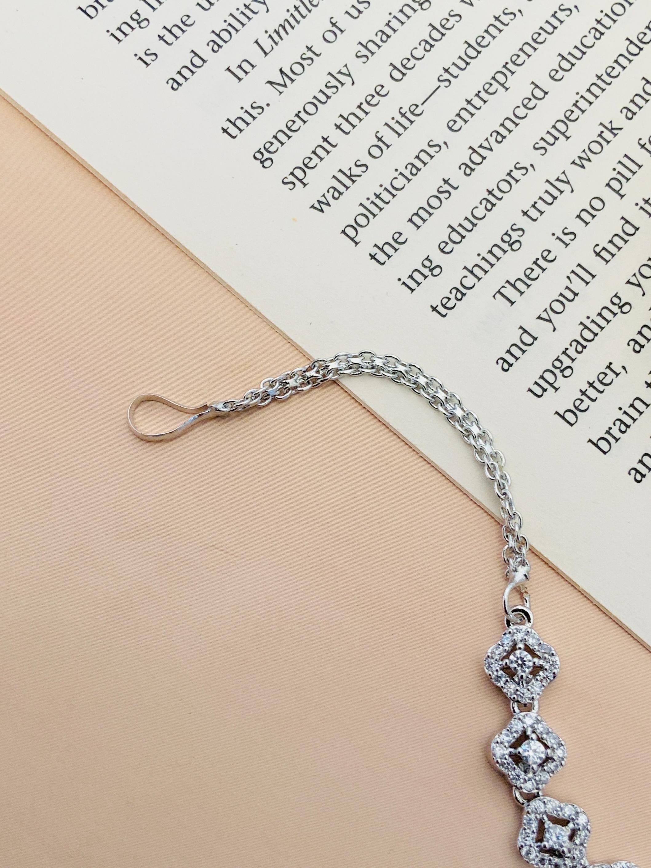 Silver Plated American Diamond Maangtikka with intricate square design and chain by Abdesignsjewellery