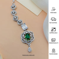 Thumbnail for Silver Plated American Diamond Maangtikka with green and white stones by Abdesignsjewellery