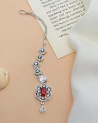 Thumbnail for Silver Plated American Diamond Maangtikka with red and clear stones by Abdesignsjewellery