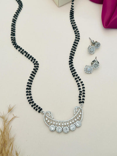 Silver Plated American Diamond Mangalsutra With Earrings