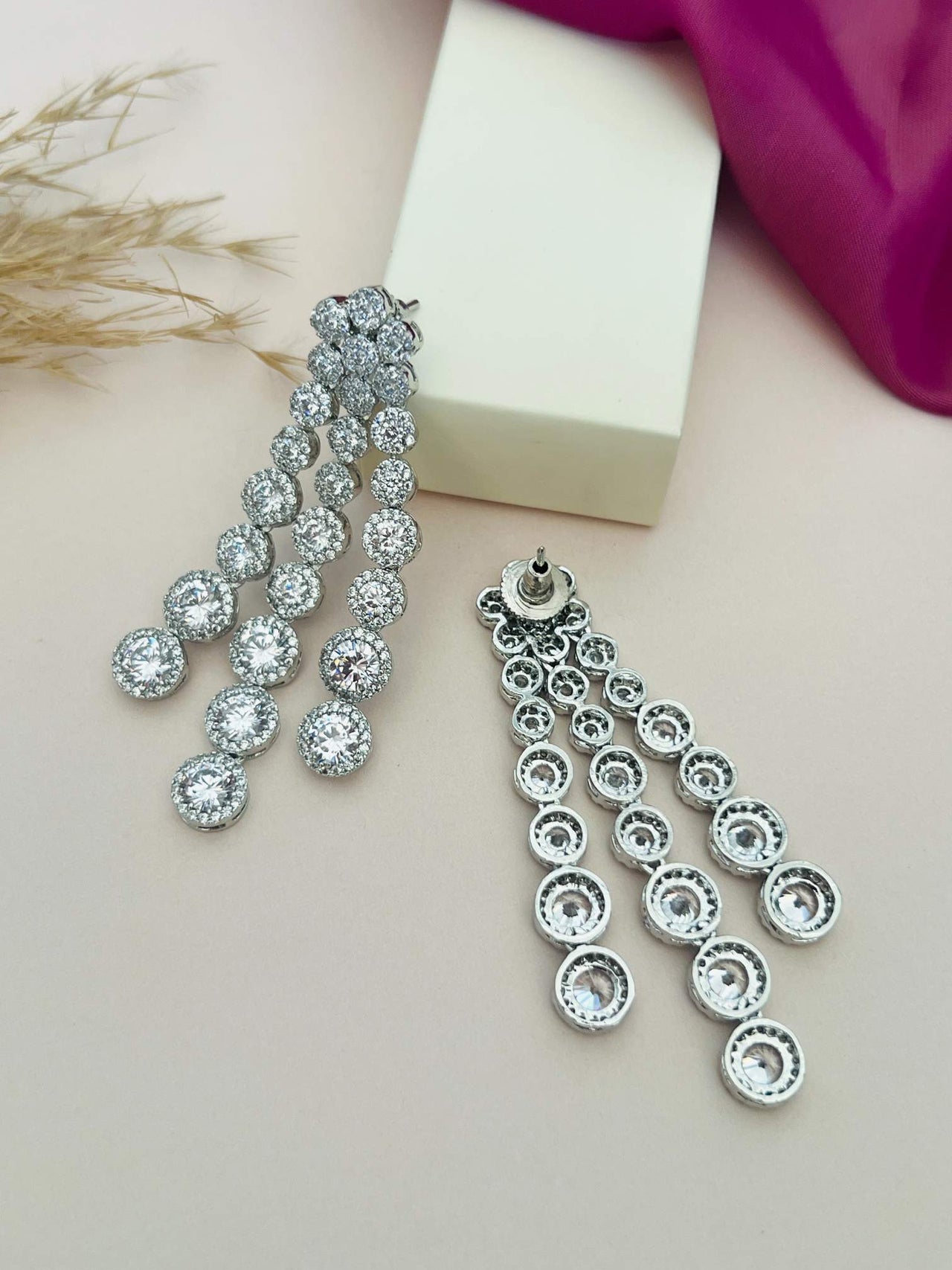 Silver Plated American Diamond Multilayer Necklace Set By Abdesigns Jewellery featuring sparkling multilayer diamond design
