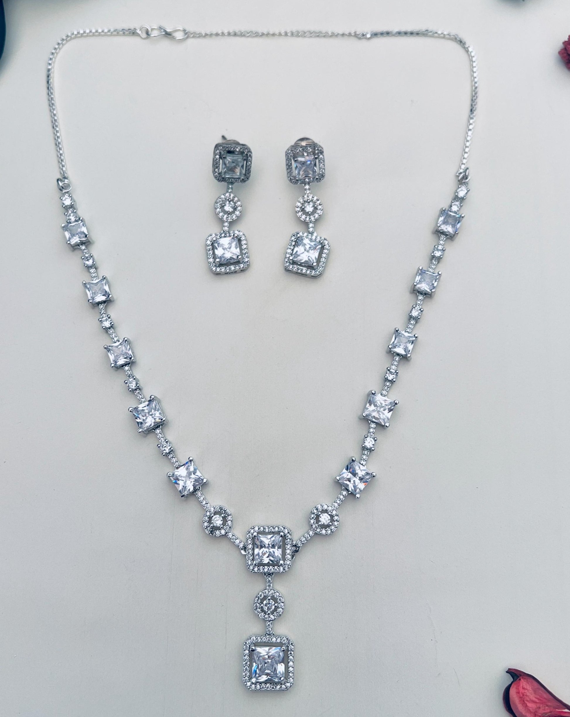 Abdesignsjewellery silver plated American diamond necklace set with matching earrings elegant design