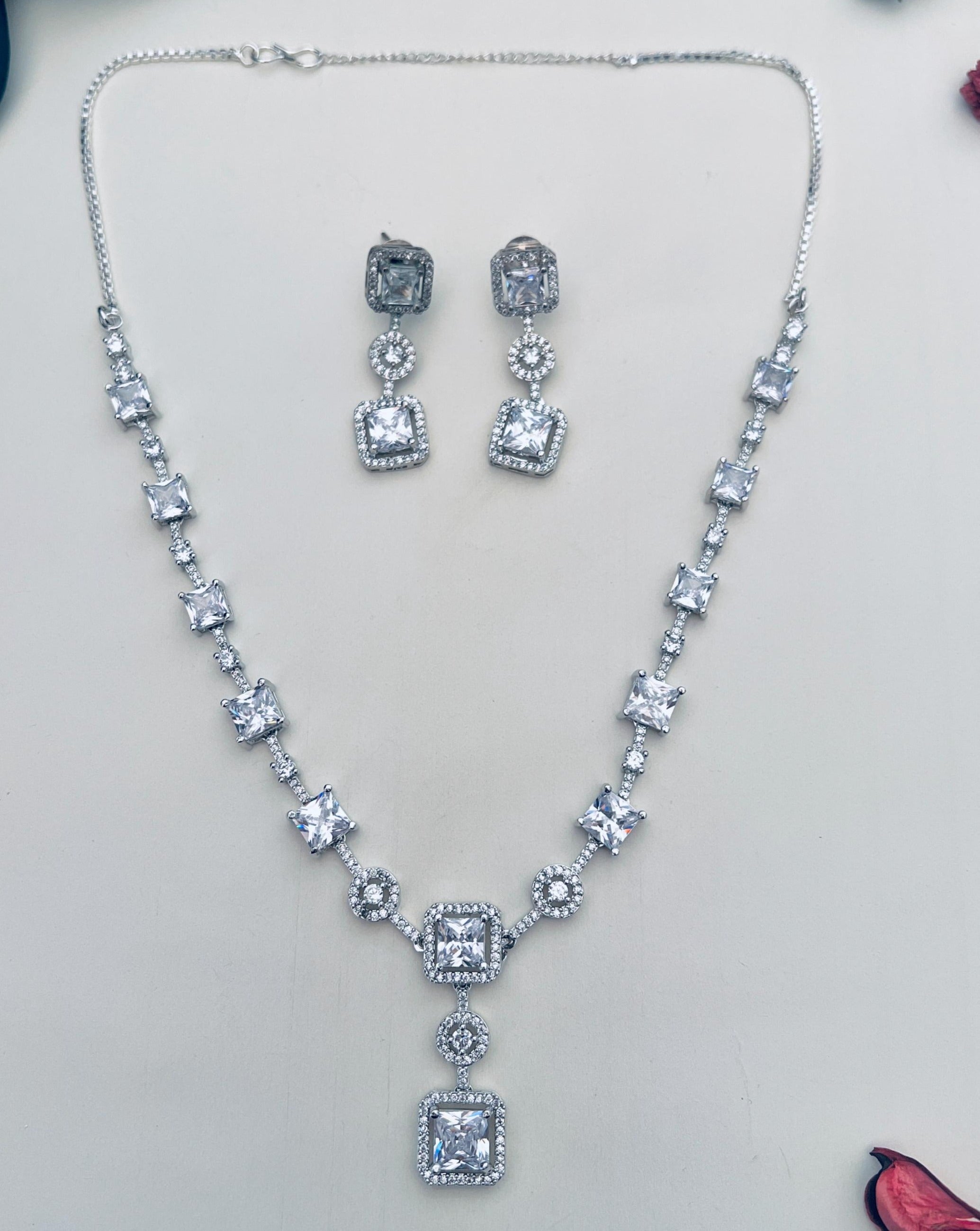 Abdesignsjewellery silver plated American diamond necklace set with matching earrings elegant design
