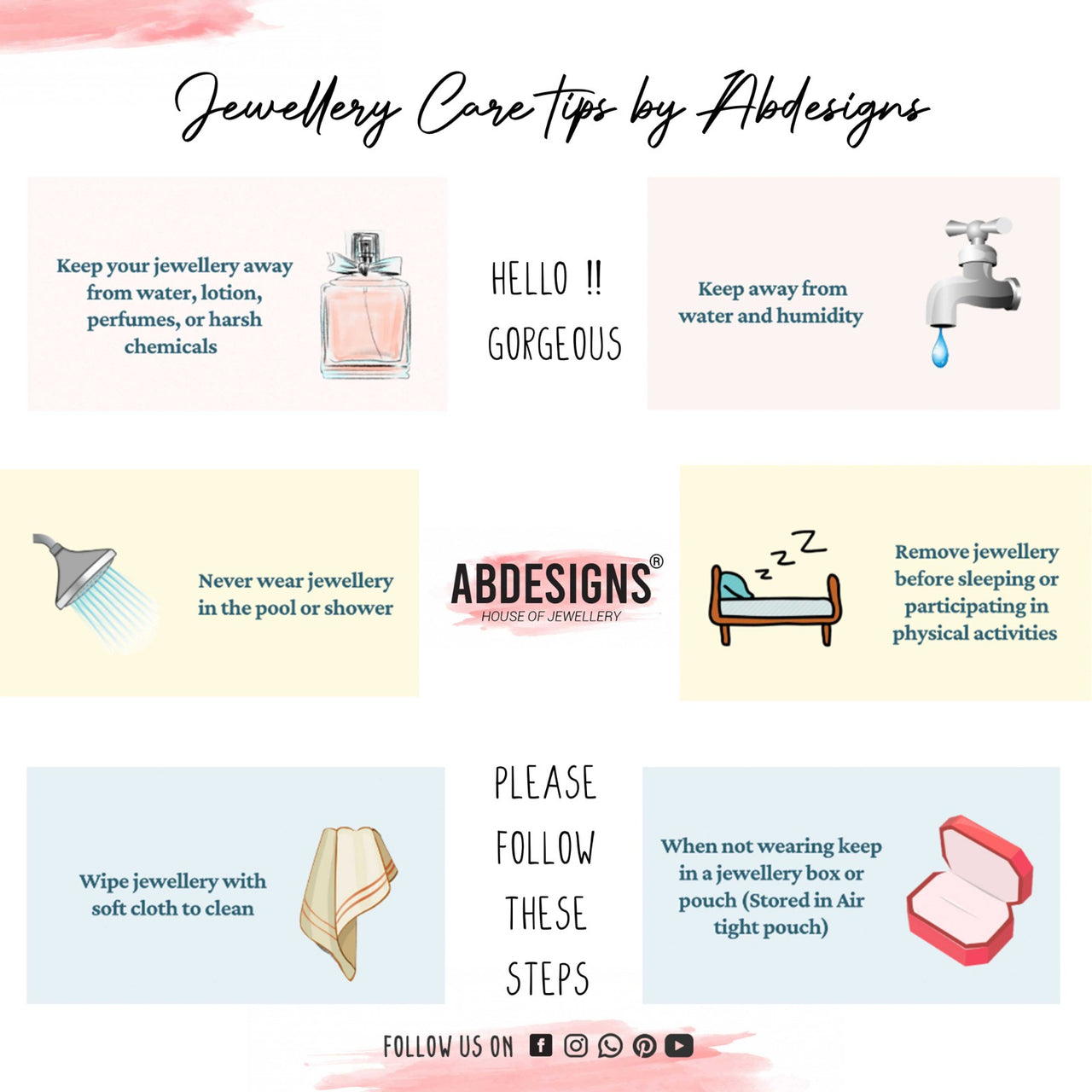 Jewellery care tips by Abdesignsjewellery to protect Silver Plated American Diamond Necklace Set from water, lotions, and humidity
