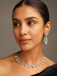 Thumbnail for Silver Plated American Diamond Necklace Set with matching dangling earrings by Abdesignsjewellery